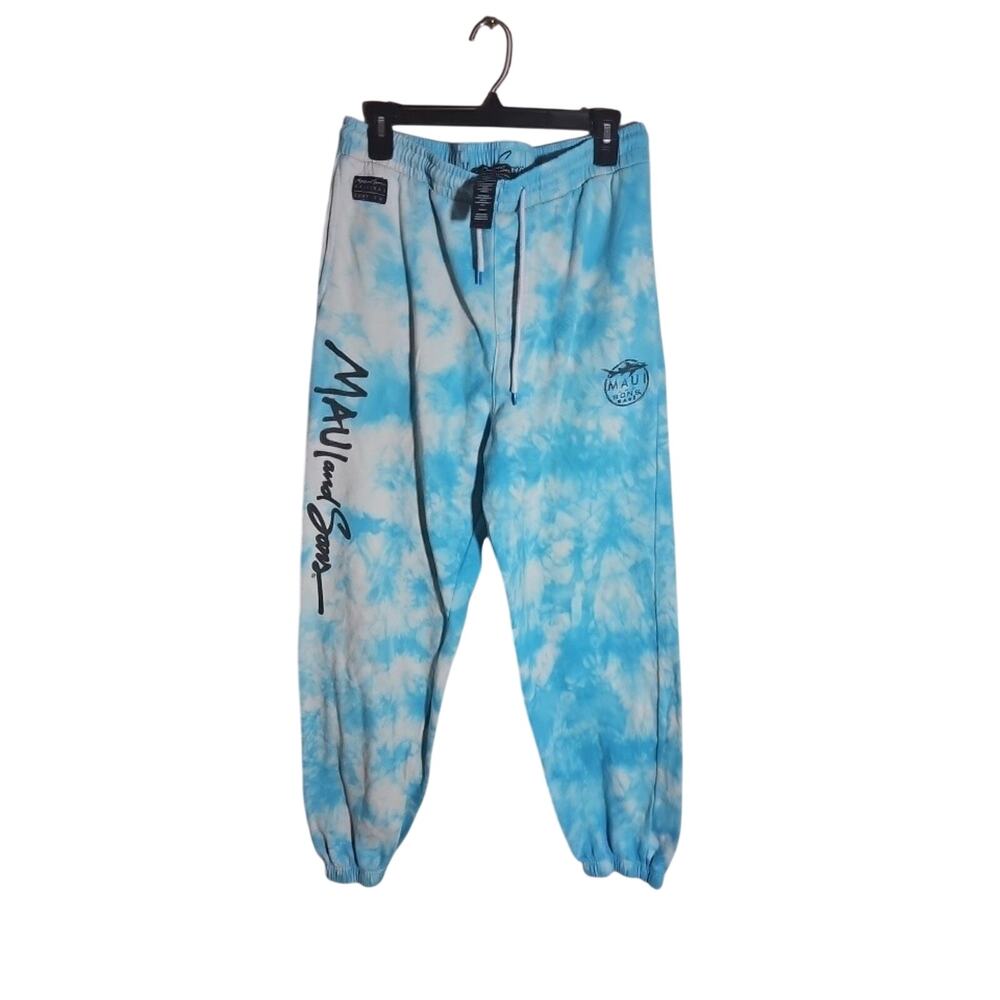 Maui and Sons Aqua Tie Dyed Sweatpants Sz XL Blue White Black Beach
